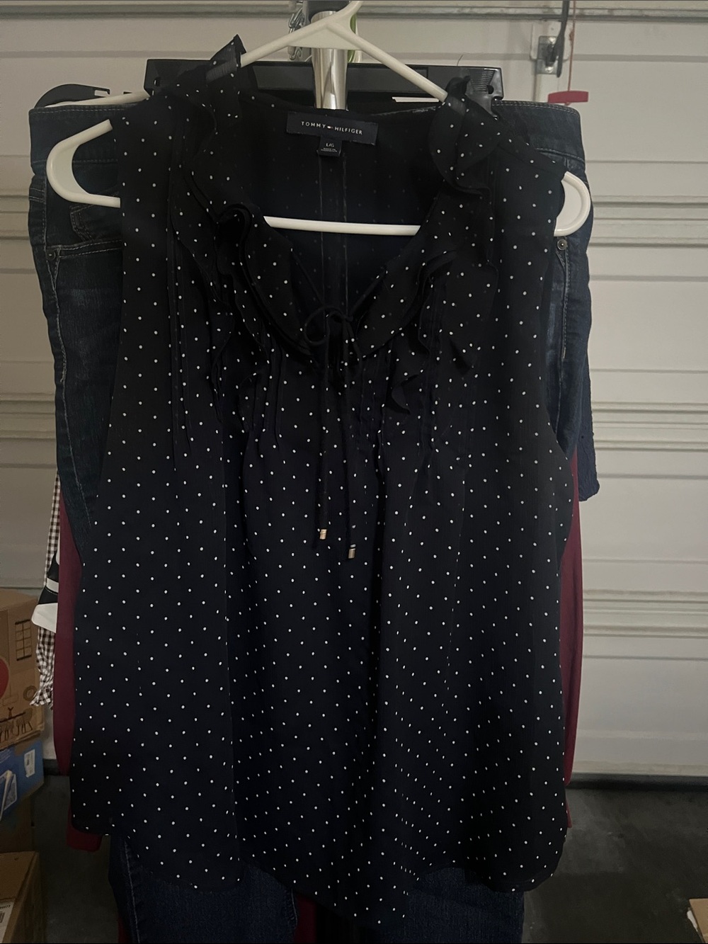 Tommy Hilfiger Navy Polka Dot Ruffle Tie-Front Camisole